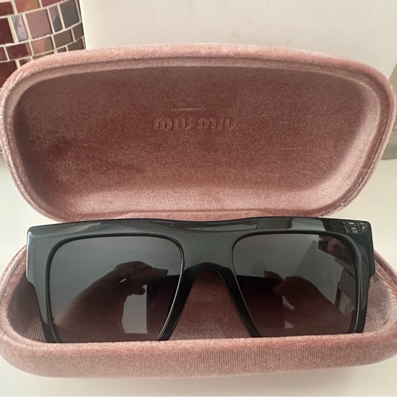 Miu Miu Square Black Sunglasses with Gold Detail - Picture 8 of 10